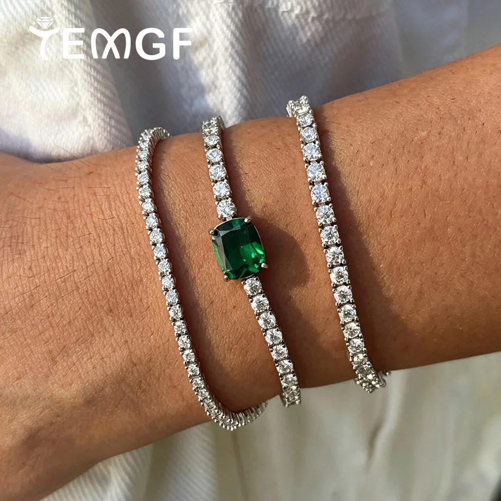 3mm Moissanite Tennis Bracelet for Women Center Emerald/Ruby Diamond 925 Sterling Silver Hand Chain Wedding Bridal Jewelry Gifts