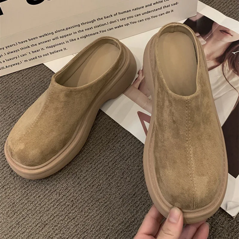 Women Flats Platform Slippers Casual Shoes 2024 New Summer Slingback Sandals Flip Flops Suede Ladies Mules Shoes Non Slip Slides