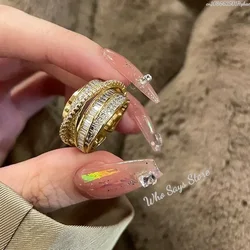 Korea New Fashion Jewelry Exquisite Silver Color Zircon Ring Elegant Women's Opening Adjustable Wedding Gift Luxury Accessory