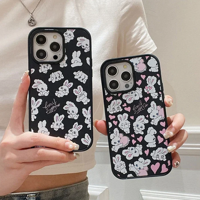 

Rabbit Heart Black Frosted Phone Case Cover for IPhone 13 14 15 Pro Max Case