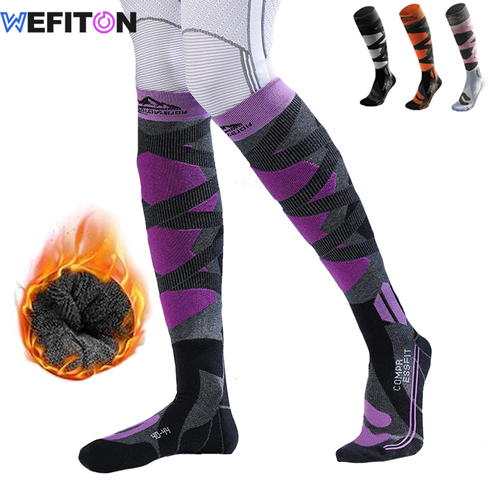 1Pair Ski Socks for Women Men Calf Compression Sleeves Knee High Winter Warm Socks for Skiing Snowboarding Outdoor Sports Gift