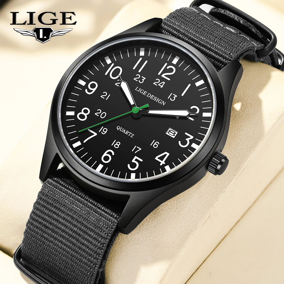 

LIGE Brand Men's Luxury Quartz Watch Date Nylon Leather Waterproof Luminous Military Sports Watches For Men relogios masculino