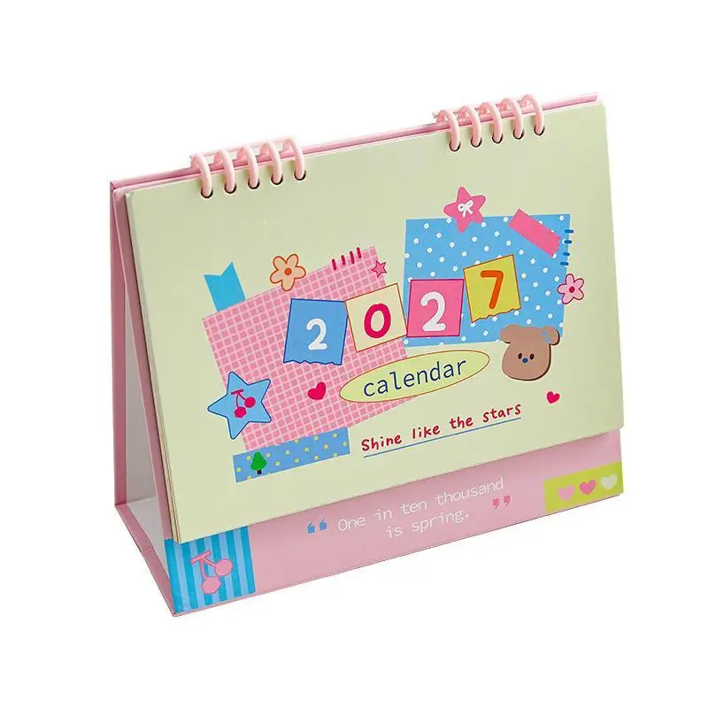2027 Kawaii Cartoon Desk Calendar Pastel Colorful Daily Planner for Student School Homework Office Schedule Organizer