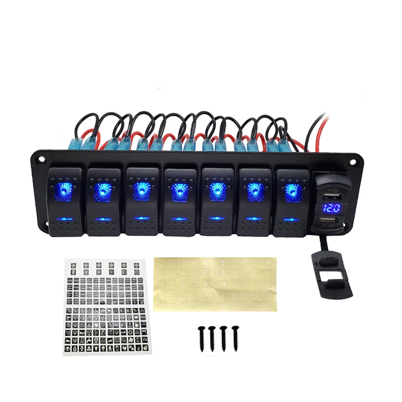 Auto Led Rocker Switch Panel Met Digitale Voltmeter Dual Usb-poort 12V Outlet Dual Usb Opladen Switch Panel Voor auto Marine Boot - afbeelding 1