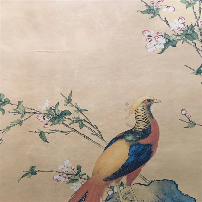 China Old Scroll Painter's Rice Paper Wall Art Slice Lang Shining's Golden Rooster Picture Traditional Asian Decor