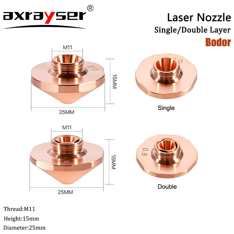 Bodor Laser Nozzle Single Double Layer D25mm Caliber 0.8 - 4.0mm for Bodor Fiber Laser Cutting Machine