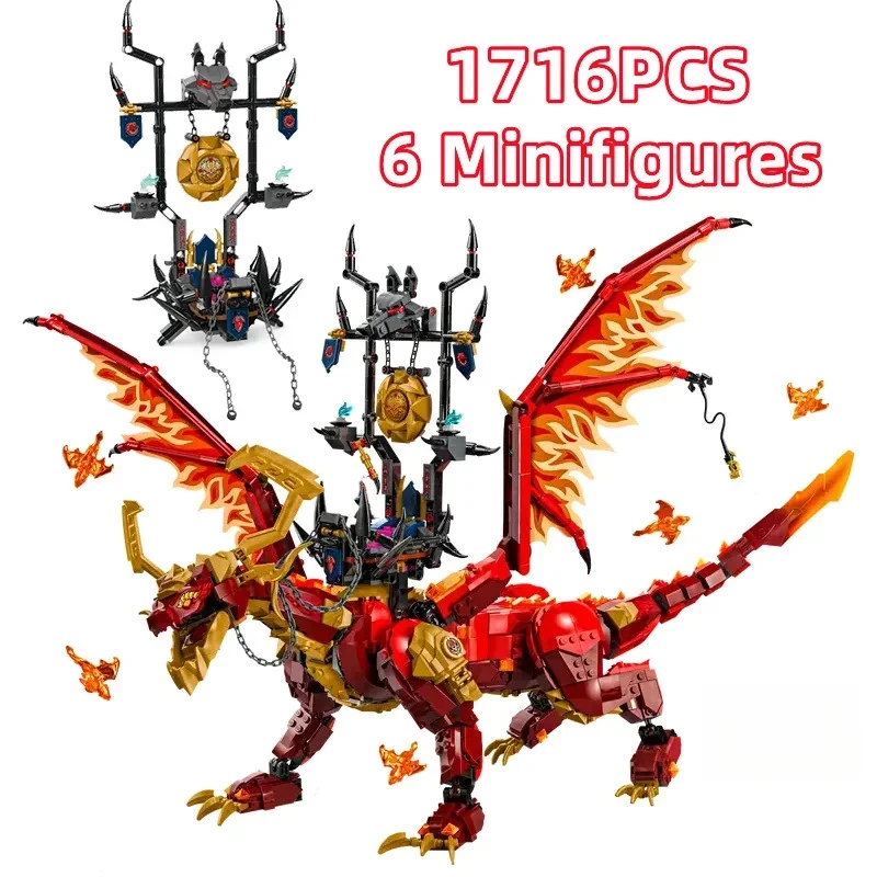 1716 partículas serie creativa ornamento fuente vigorosa dragón con trono niño ensamblado juguete de bloques de construcción regalo de cumpleaños 71822