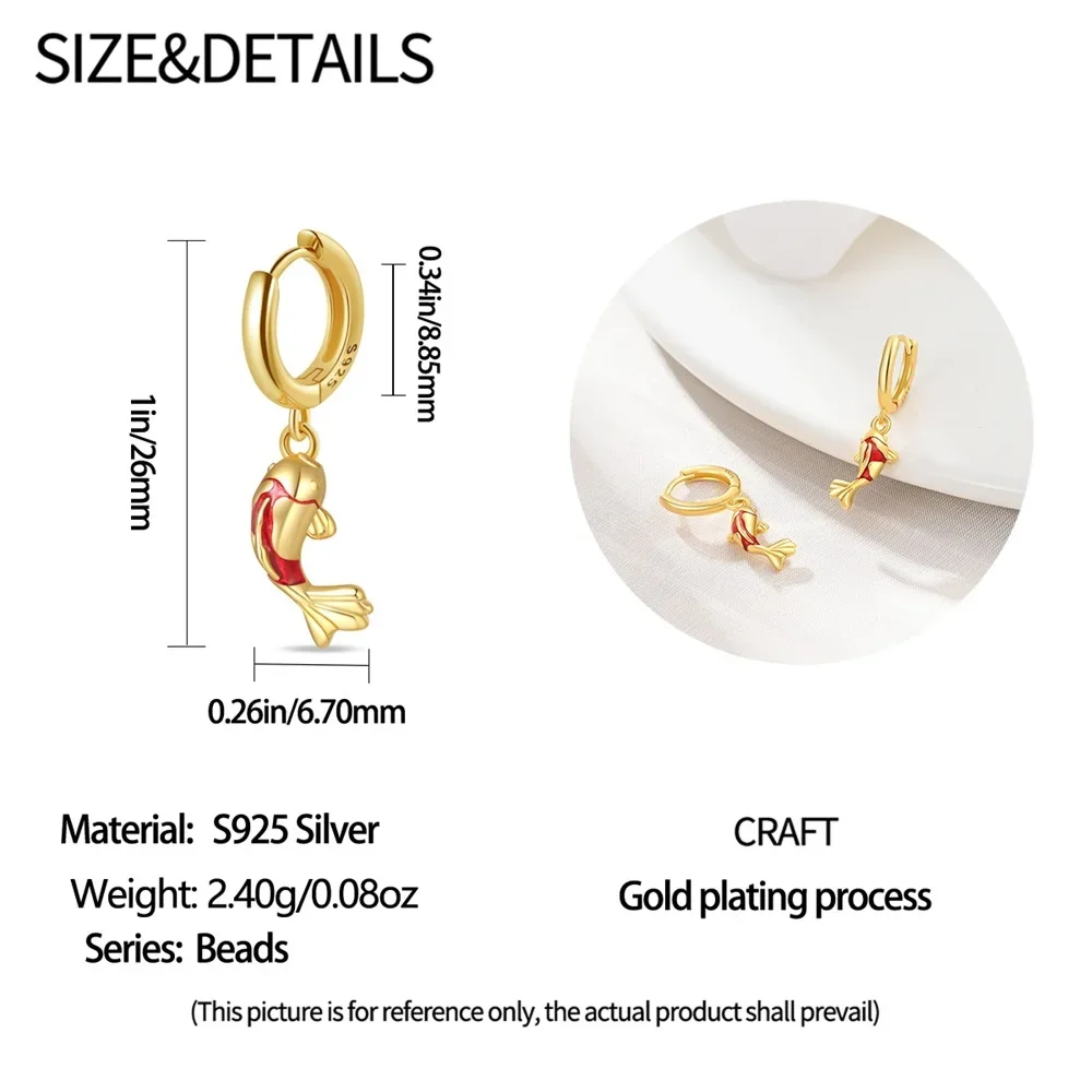 Pendientes de plata de ley 925 chapados en oro para mujer, aretes de mariquita Koi, perlas de jengibre, joyería de boda, regalo