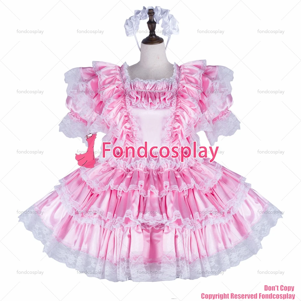 fondcosplay الكبار مثير عبر خلع الملابس سيسي خادمة الطفل الوردي فستان ستان قابل للقفل موحدة تأثيري حلي CD/TV [G2263]