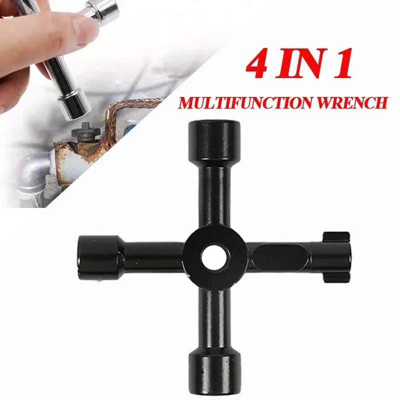 4 In 1 Multifunction Electrician Plumber Utility Cross Switch Wrench Square Triangle Wrench Tool for Elevator Gas Train Radiator