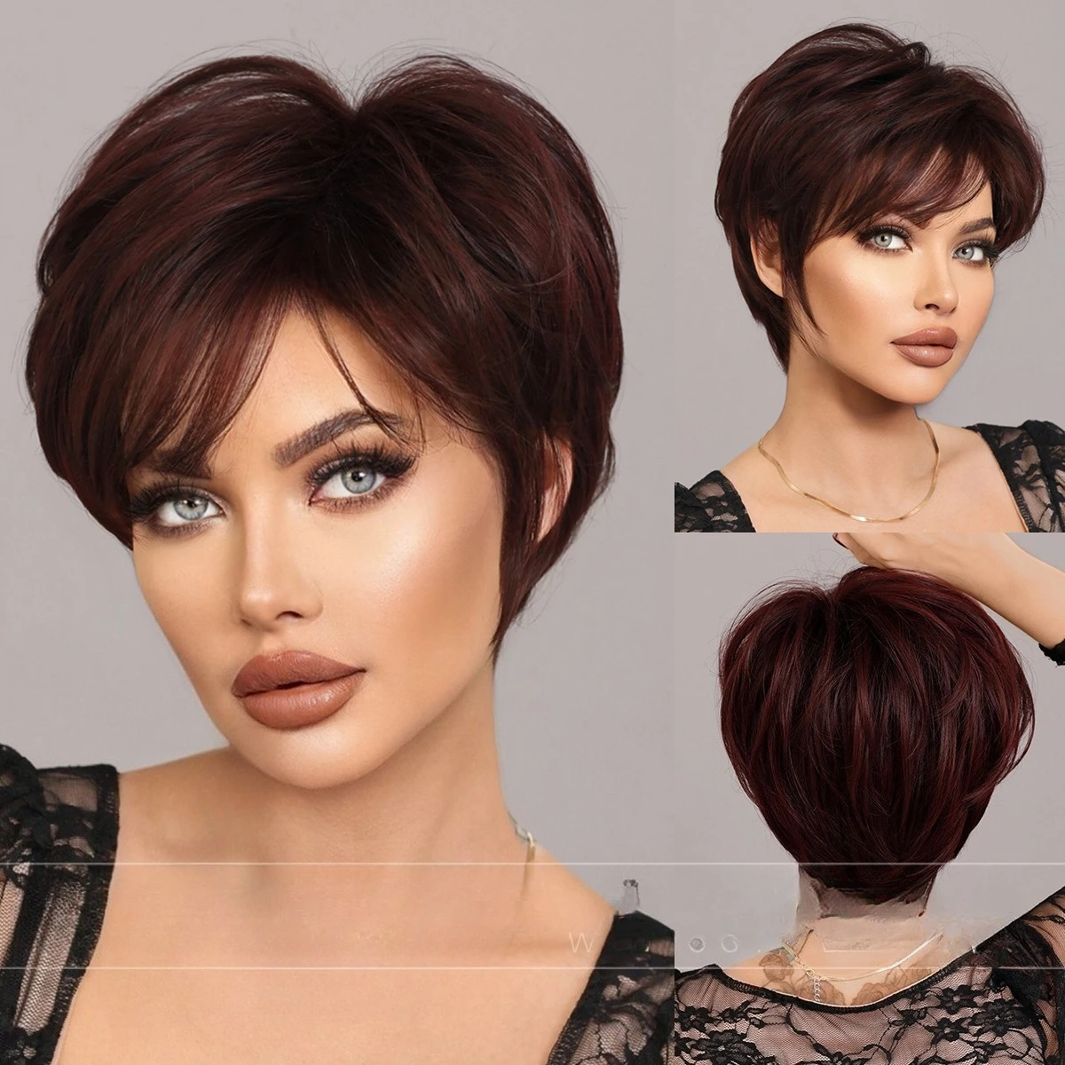 

Wig Female Caucasian Short Hair Granny Head Slant Bangs Chemical Fiber Full Headgear Wig