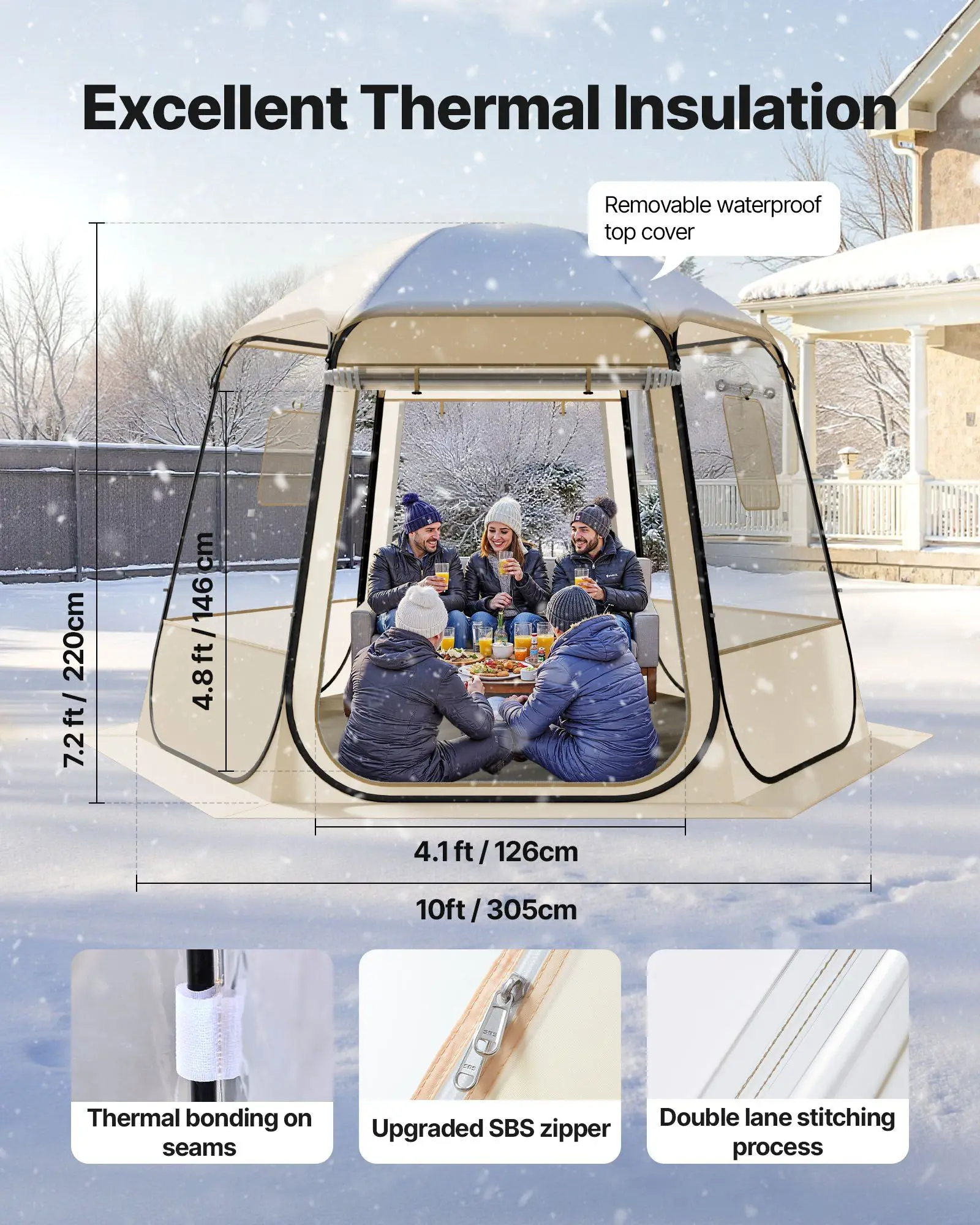 10x9.2' 팝업 버블 텐트 540 °   파노라마 뷰 방수 자외선 차단 투명 캠핑 쉘터 4-8인용 시원한 가을 야외용