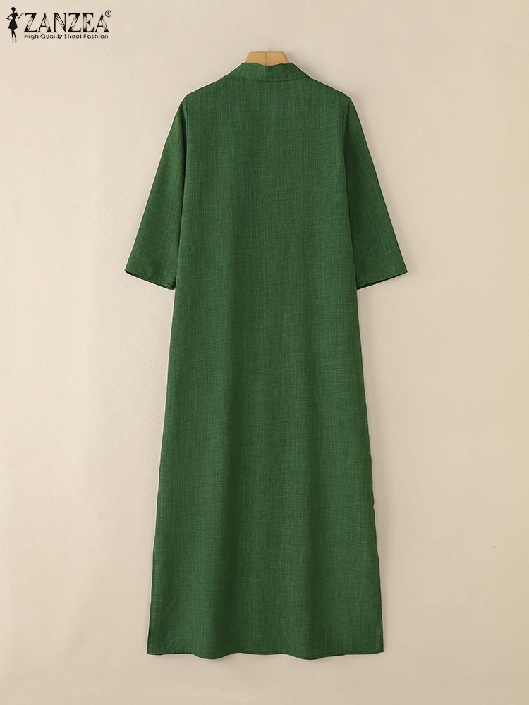 ZANZEA femme automne mode élégante chemise décontracté col rabattu manches 3/4 fente latérale Maxi Robes déplacements Robes solides