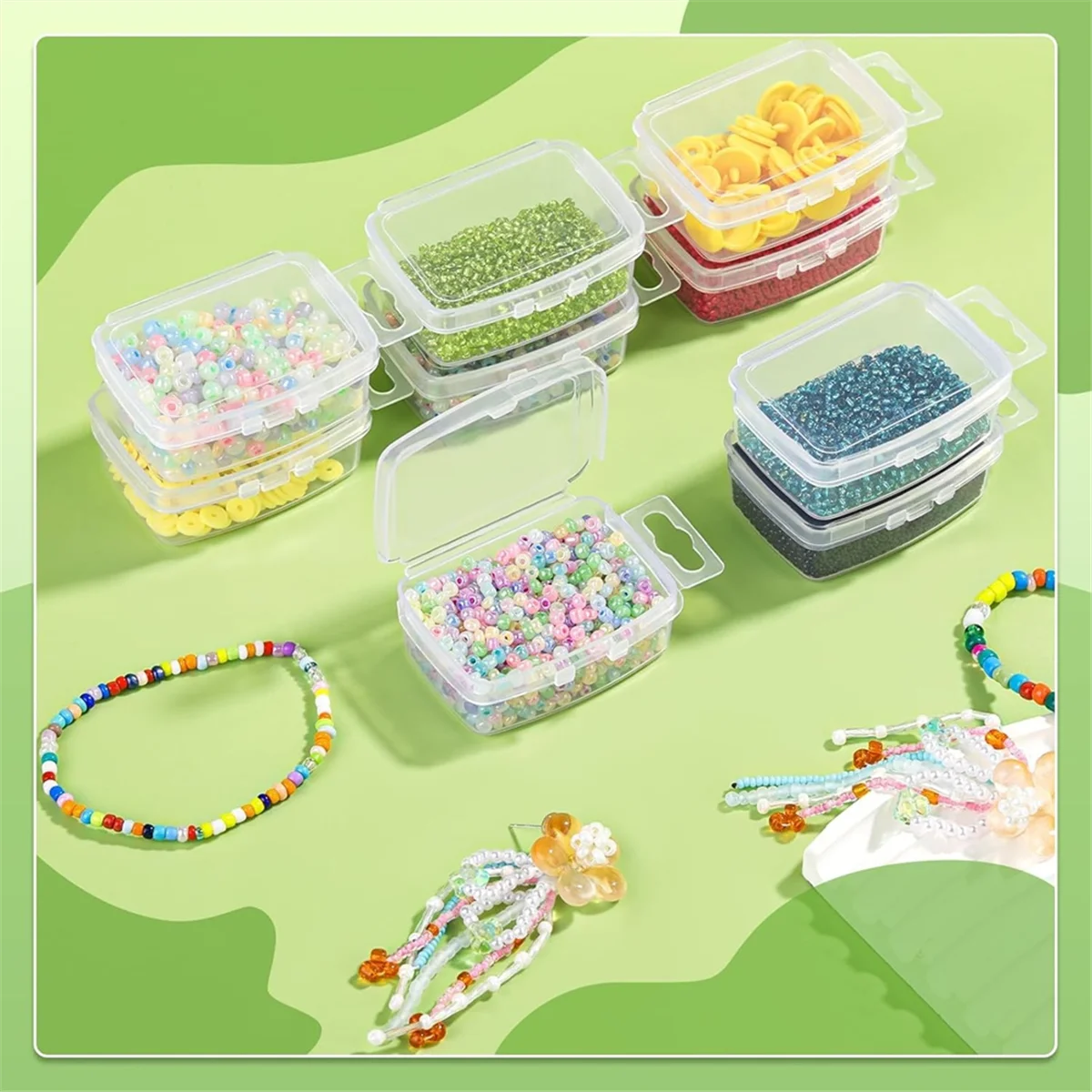 Small Bead Organizers with Lids, for Collecting Jewelry, Bead, Sticker, with Hinged Lid Transparent Craft Supply Case B