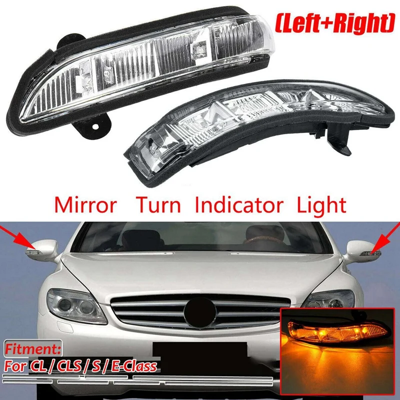 4X Car Front LH + RH Door Mirror Turn Signal Light For Mercedes W211 W221 07-10 A2198200521 A2198200621