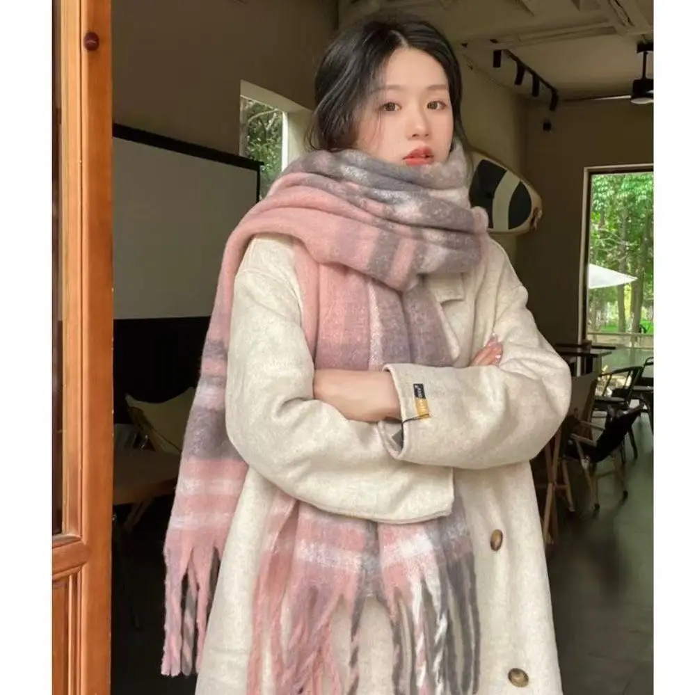 ﻿   여성용 레인보우 헤어리 테슬 에샤르프 겨울용 두꺼운 따뜻한 숄 및 랩 반다나 파시미나 롱 테슬 여성용 풀라드 두꺼운 담요