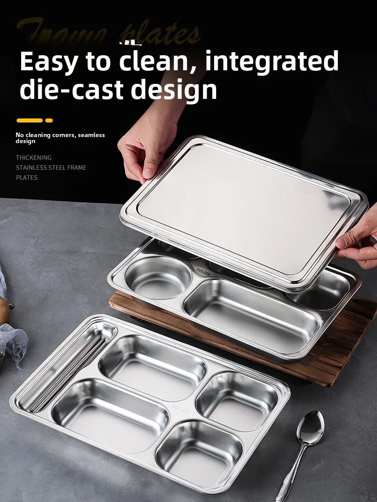 304 الفولاذ المقاوم للصدأ الصينية Sle طبق عشاء الكبار أربعة معرف خمسة معرف طالب المنزل صندوق الأرز طبق الغداء التقسيم الكبار... #5