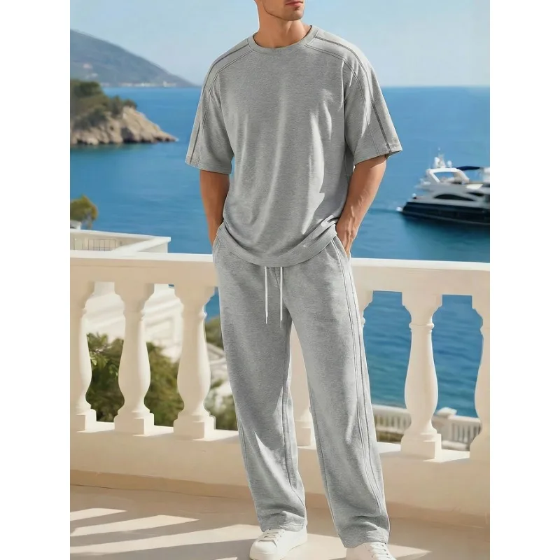 

Men's American Style Stitch Quick Dry Crew Neck Short Sleeve T-Shirt Summer Loose Casual Plus Size Tracksuit