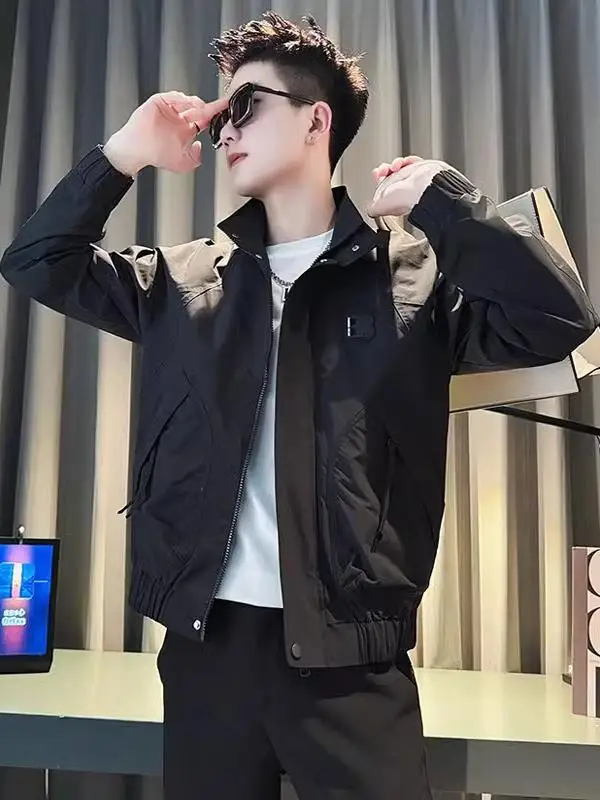 

Повседневная мужская куртка с воротником-стойкой, верхняя одежда из полиэфирного волокна, застежка-молния, длинная молодежная модная рабочая одежда, весна-осень
