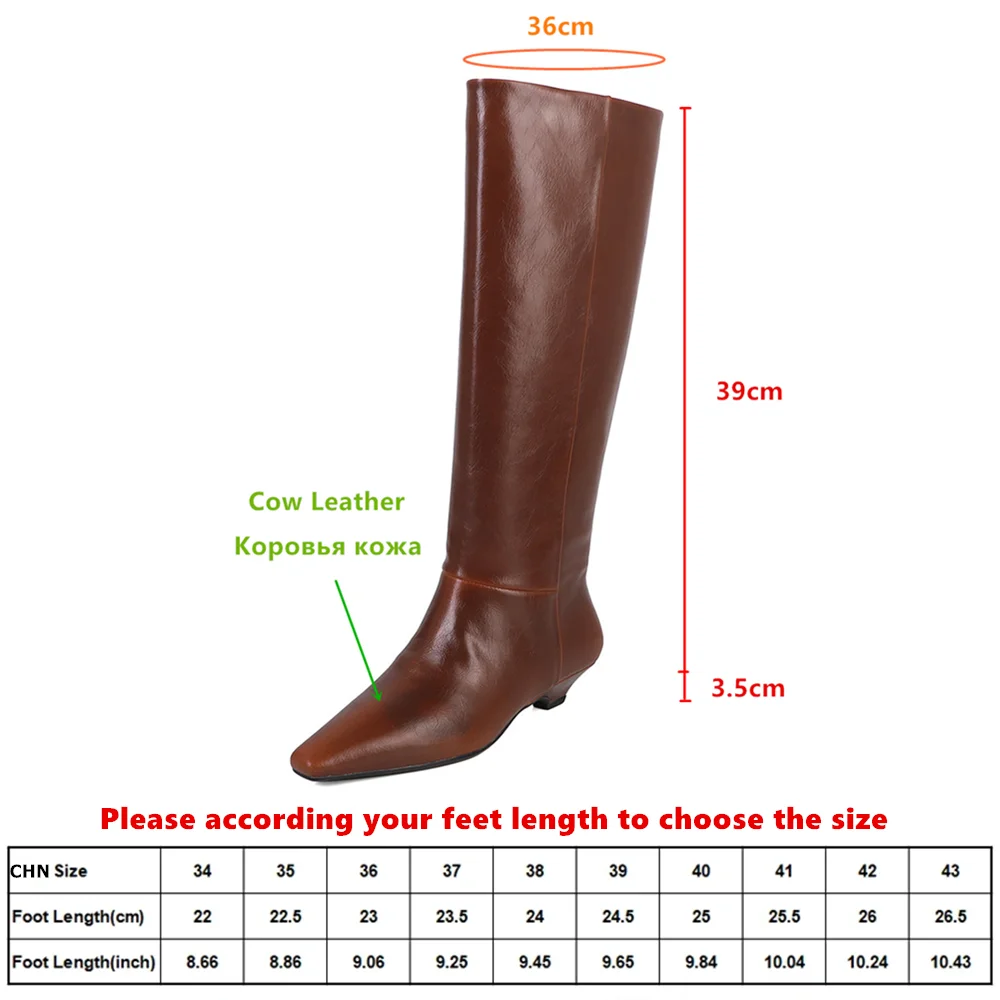 Aucegi New Trend Women Knee High Boots Genuine Leather Thick Heels Autumn Winter Pointed Toe Slip On Party Dress Office Shoes view 2