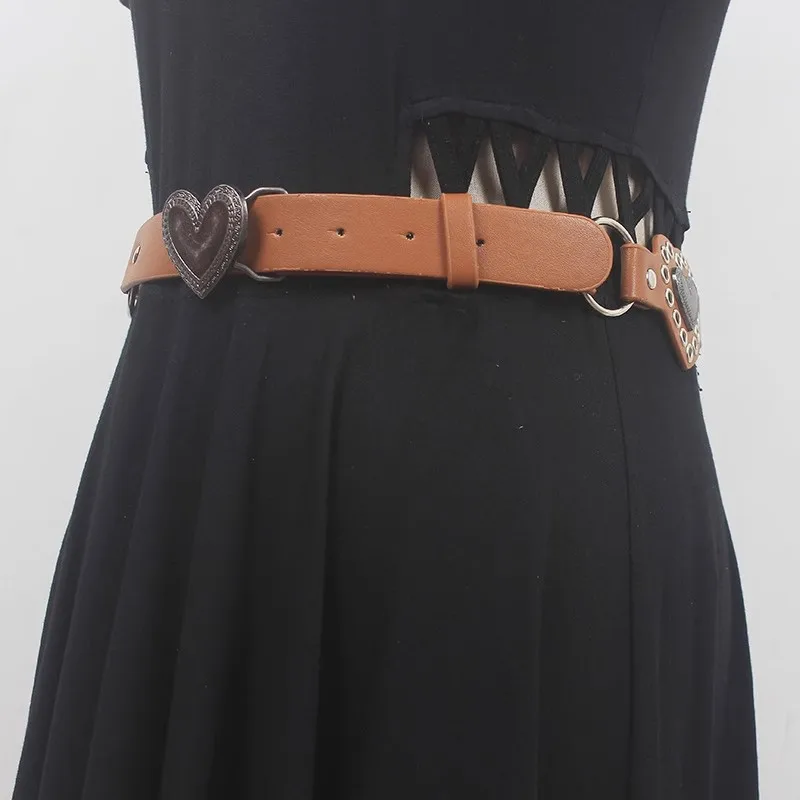 Women's Fashion PU Leather Heart Buckle Cummerbunds Female Dress Corsets Waistband Belts Decoration Wide Belt R522