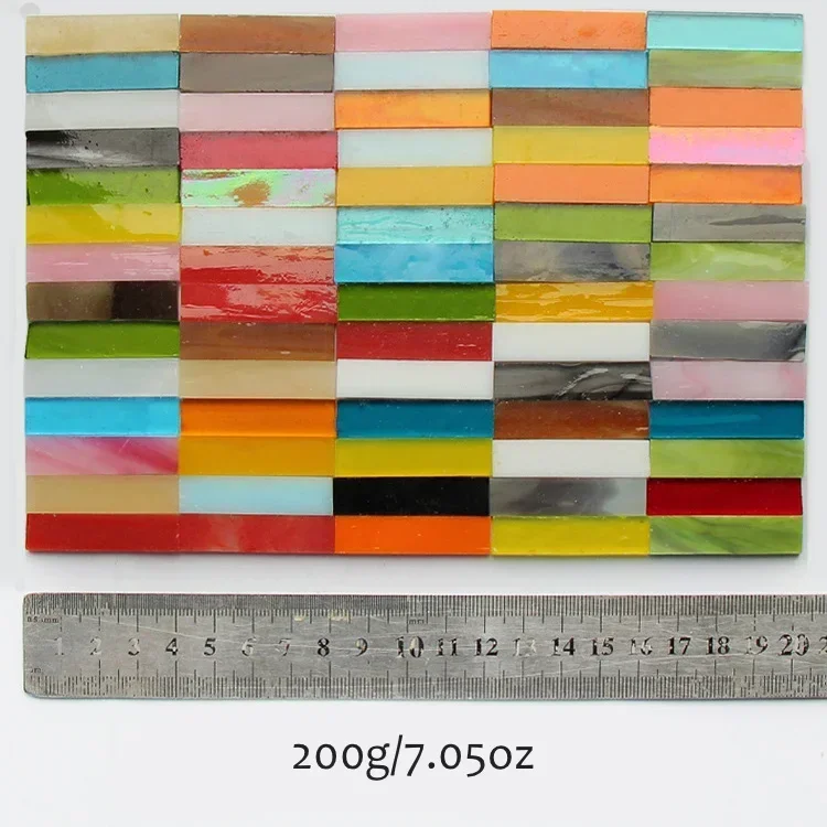 85g/3oz (Approx. 31pcs) 1*4cm Mica Mosaic Tiles 3mm DIY Mosaic Craft Stained Glass Transcluent Strip Art Hobbies Materials