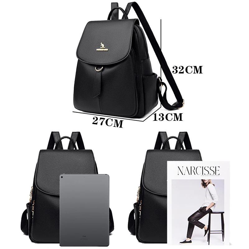 New Luxury Women\'s Designer Brand Backpack High Quality Solid Color PU Leather Backpacks Travel Girl Large Capacity Mochilas Sac