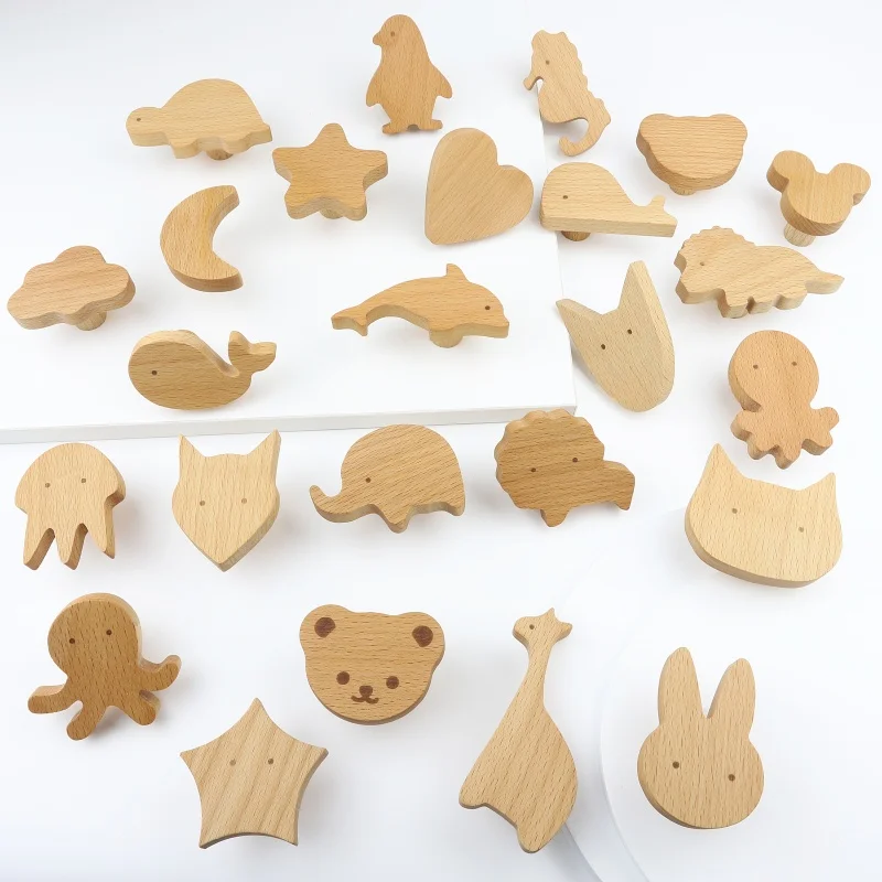 Wooden Animal Cabinet Handles Wood Cloud Hooks Furniture Handles for Cabinets and Drawers Door Knobs Kitchen Wardrobe Door Pulls