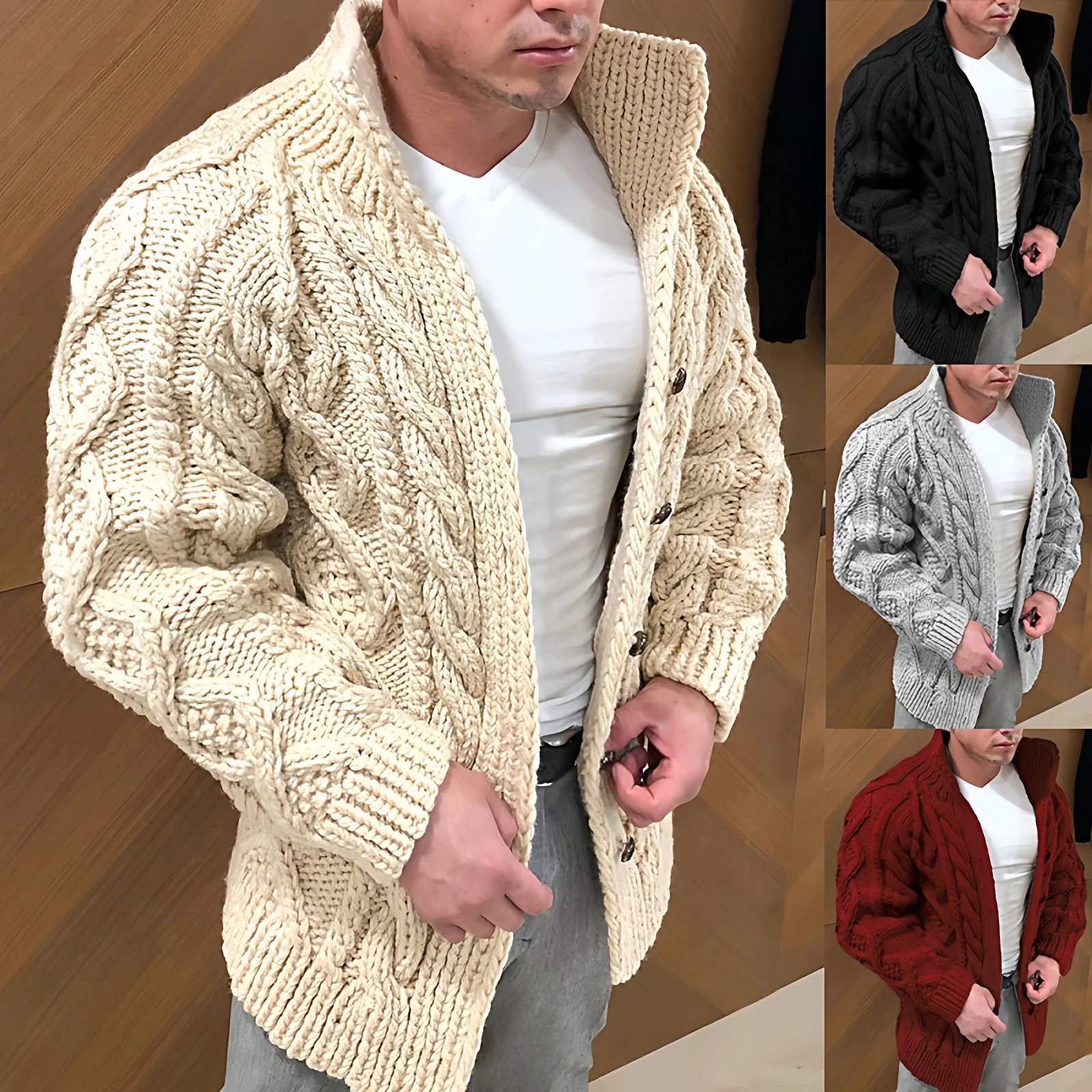 

2026 New Men's Knitted Sweater Casual Long Sve Stand Collar Tassel Cardigan Thiened Street Sle Leisure Men's Faion