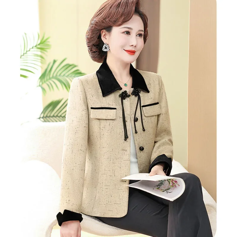 Women's Spring Autumn Y2K Blazer Loose Fit Long-Sleeved Jacket Chic Outerwear Fashionable Middle-Aged Suit Coat Trendy Top