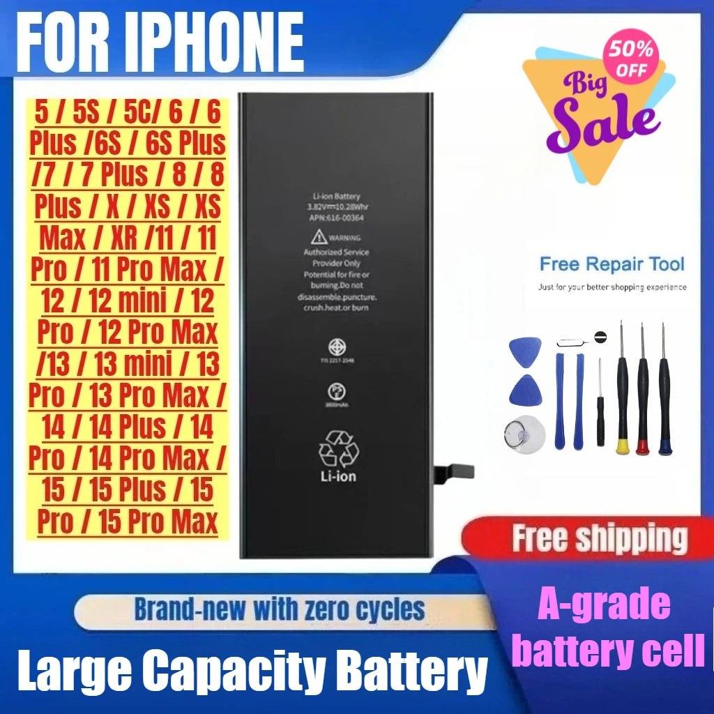 High Quality 0 Cycles Battery for IPhone 11/12/XR/X/XS/6s/8p/7plus/6P/14Por Replacement Mobile Phone Battery with Tools