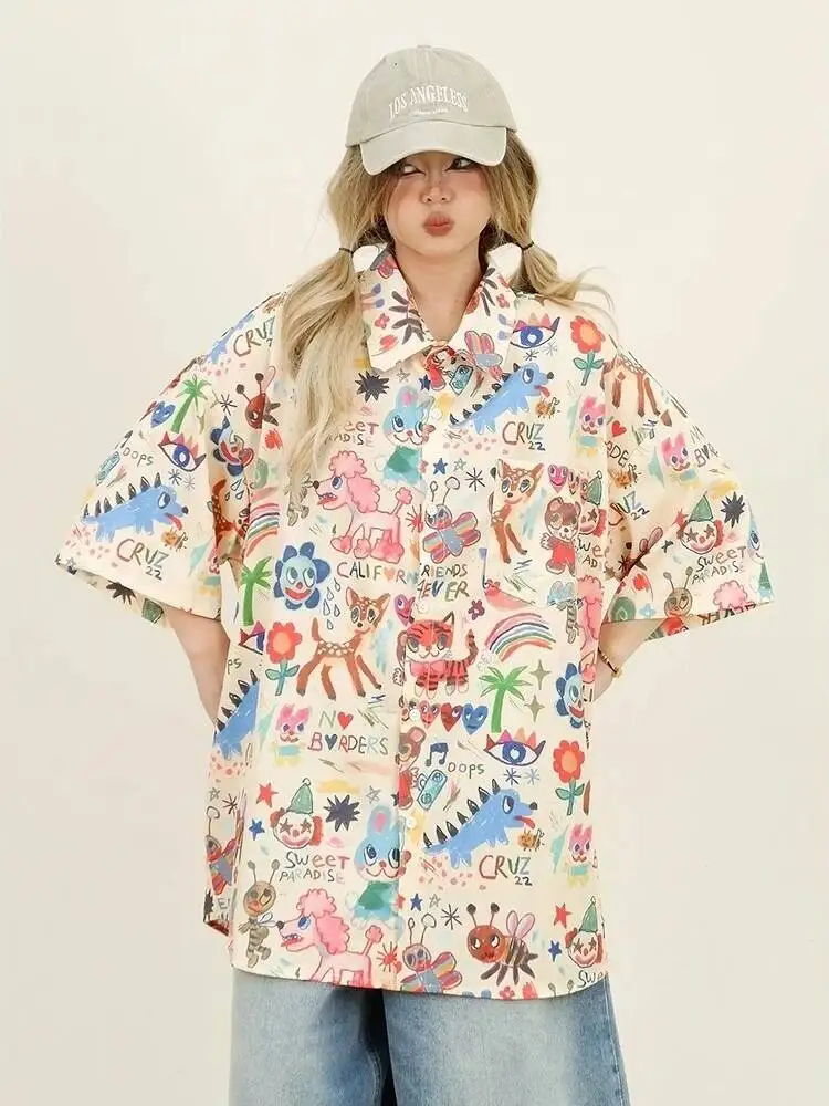 

American Street Art Casual Women Summer New Design Trendy Brand Loose Collar Ort Sve Polyester