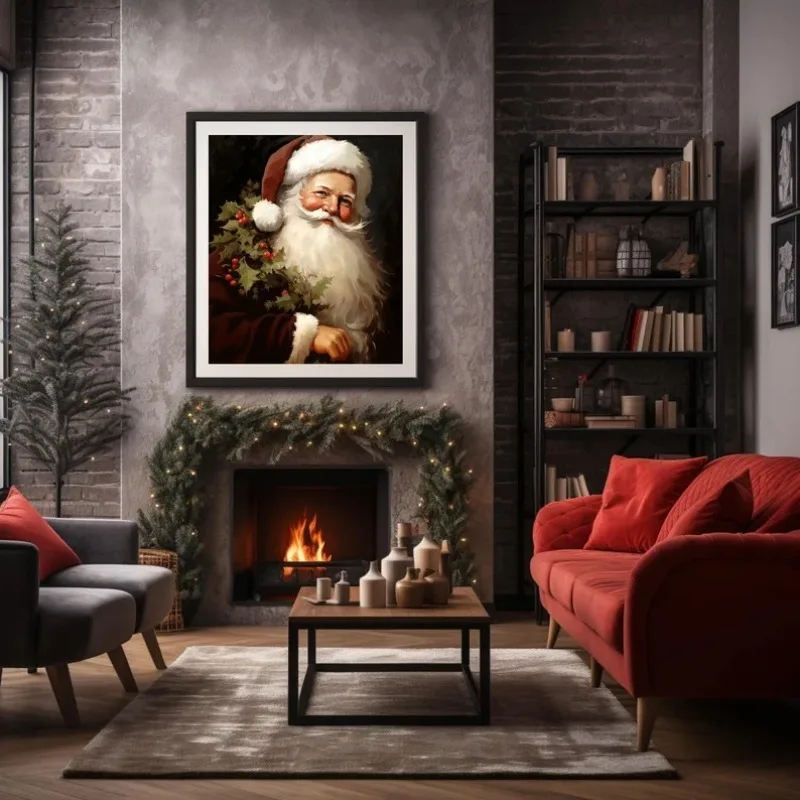 الرجعية سانتا عيد الميلاد Artful عيد الميلاد ديكور عطلة يطبع عيد الميلاد جدار الفن الموسمية جدار الفن عيد الميلاد ديكور طباعة سانتا #2