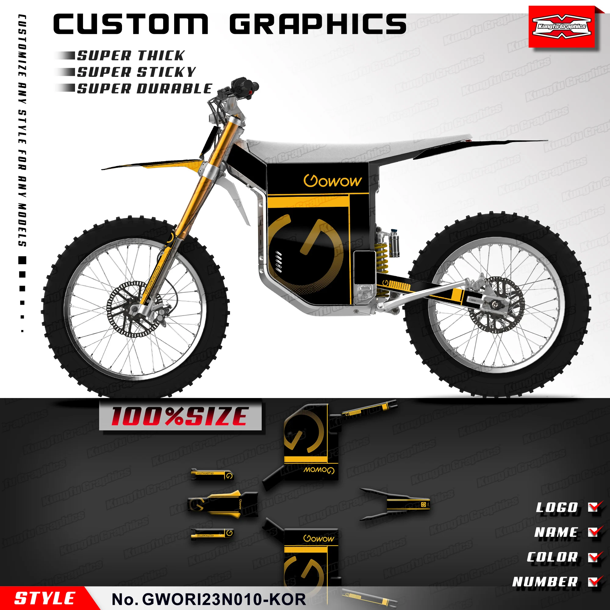 

KUNGFU GRAPHICS Custom Stickers Vinyl Wrap for Gowow Alpha / ORI Dirt eBike Dekor, GWORI23N010-KOR