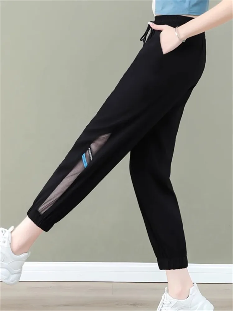 

Ice Silk Thin Me Qui Dry Sports Pants Women Summer Cuffed Casual Pants Air Conditioned Nine Point Pants High Waist Straig...