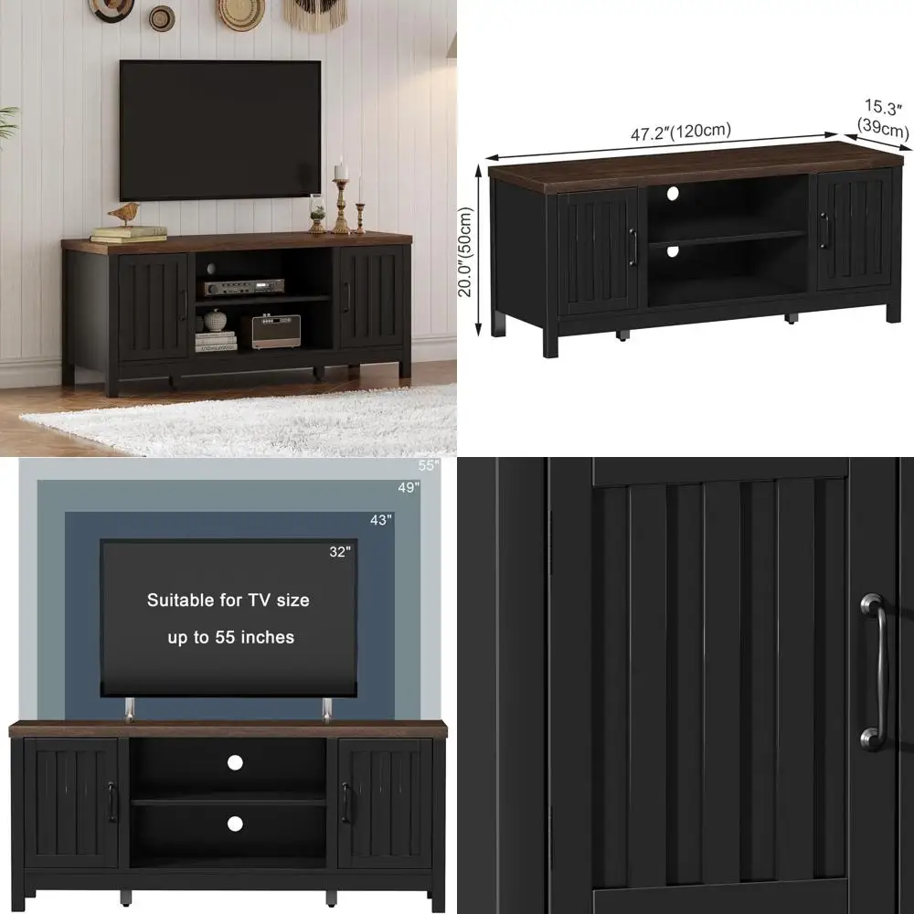 

Farmhouse Style TV Stand for 55-Inch TVs: Entertainment Console with Storage Cabinet