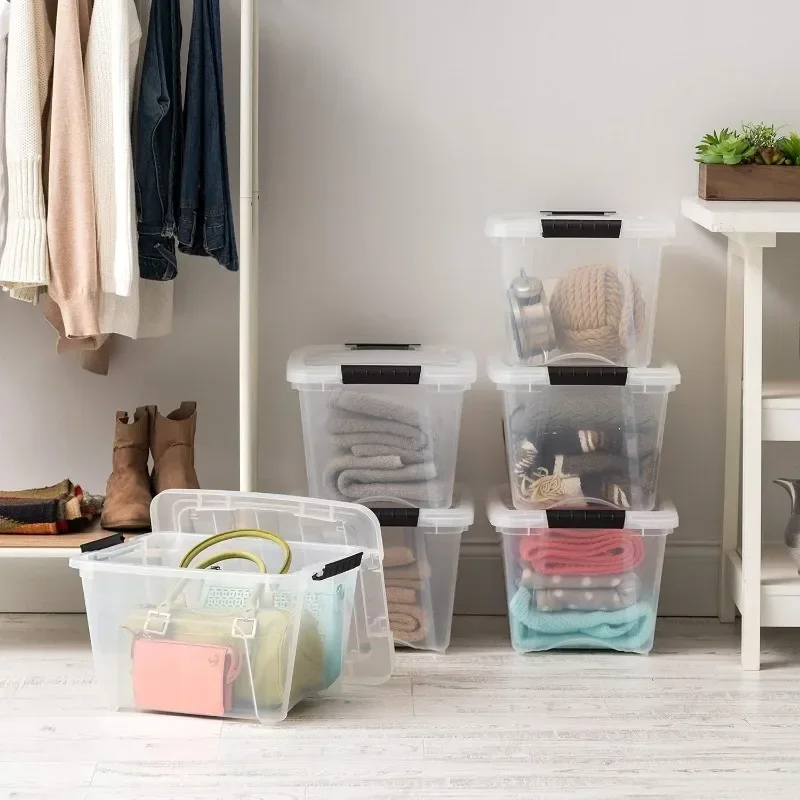 Stackable Plastic Storage Bins with Lids, Clear Organizing Solutions, Safety Handles - Clear