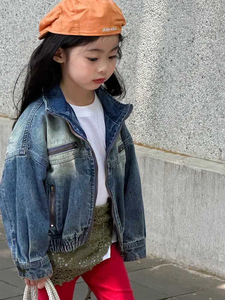 2025 Autumn New Children Long Sleeve Denim Coat Fashion Girls Vintage Distress Jacket Kids Boys Casual Cardigan Baby Clothes