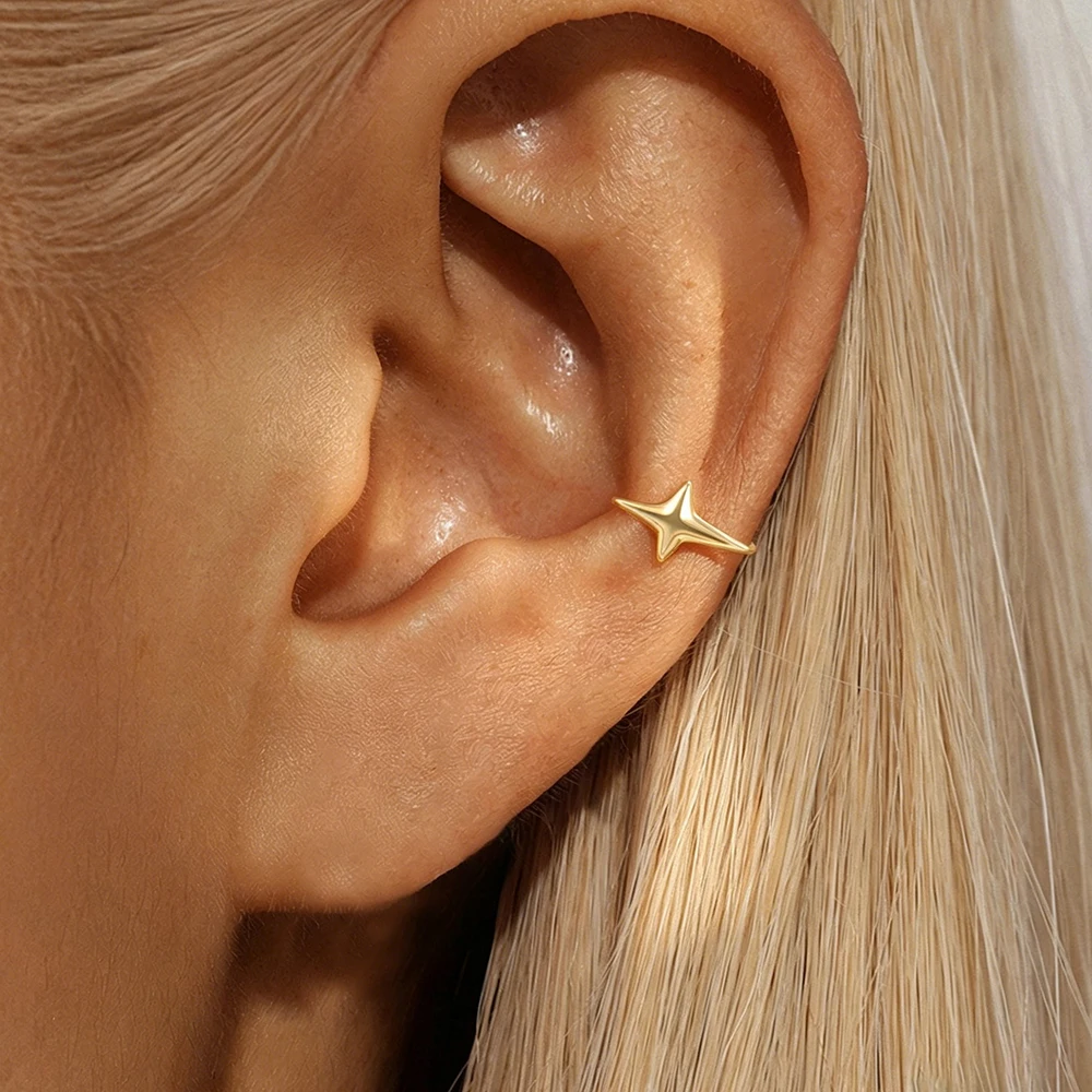 1PC Simple Cross Twinkle Star False Perforation Ear Clip For Women 14K Gold Plated Vintage Unique Zircon Aesthetic Jewerly Gift