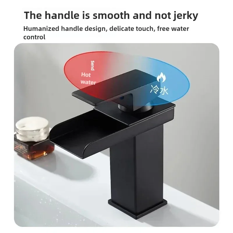 

Wash Basin Sink Basin Faucet For Bathroom Mixer Tap Matte Black Waterfall Single Handle Mixer Hot Cold Water Basin Crane Tap