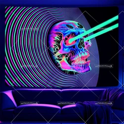 Blacklight 3D Illusion Tapestry Skull Eye Glow In The Dark Neon UV Reactive Circle Tunnel Tapestry Room Decor Aesthetic Tapestry