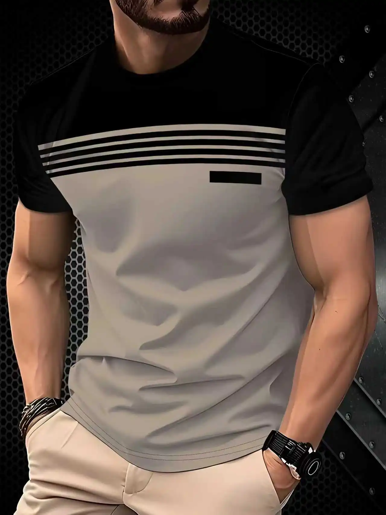 Summer men's casual sports loose oversized simple letter pattern printed round neck short sleeved T-shirt top
