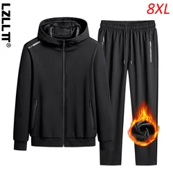 Conjunto deportivo reflectante para hombre, chándal informal de lana con capucha, pantalones de chándal, chaqueta de talla grande 8XL, 2023