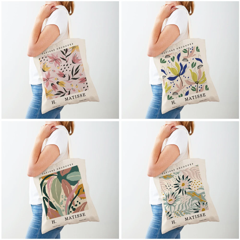 Matisse Color Leaf Flower Abstract Retro Nordic Shopping Bag Women Shopper Bags Lady Canvas Tote Reusable Eco Travel Handbag