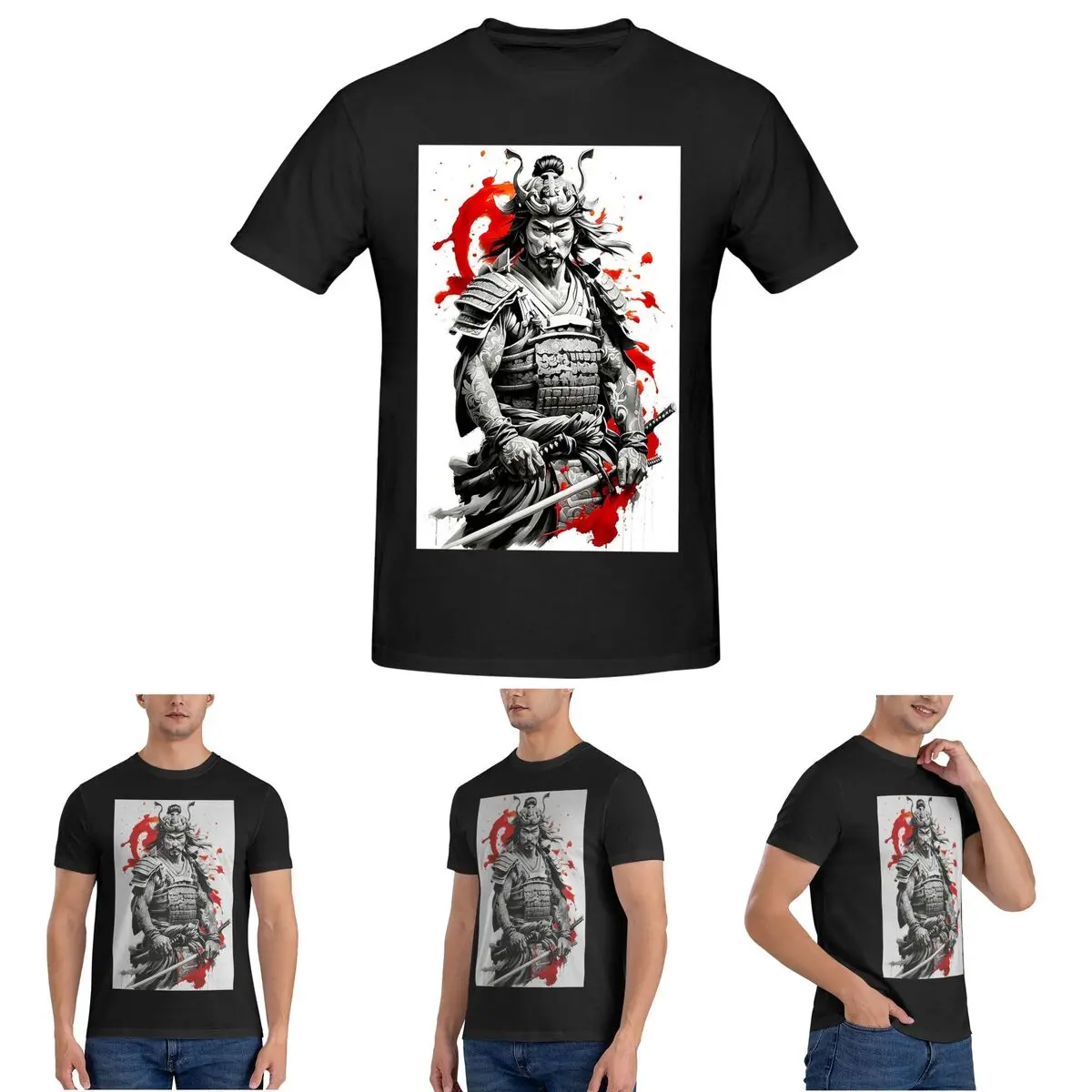 

Japanese Samurai Warrior T-Shirt for Men Cotton Oversized T Shirts Men's Tees Short Round Neck Summer Clothes Tops S-6XL