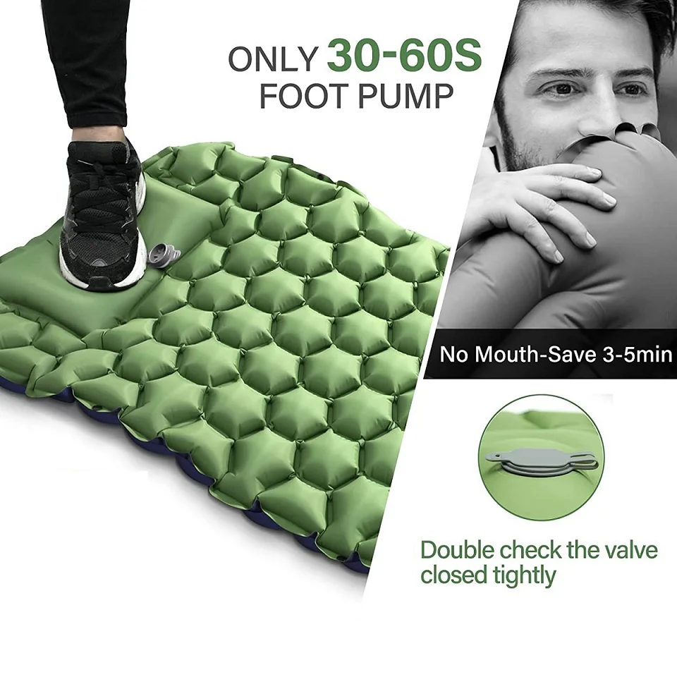 (1pcs) Outdoor Camping Mattress One Person Foot Pump Built In Moisture-proof Air Mattress With Pillow