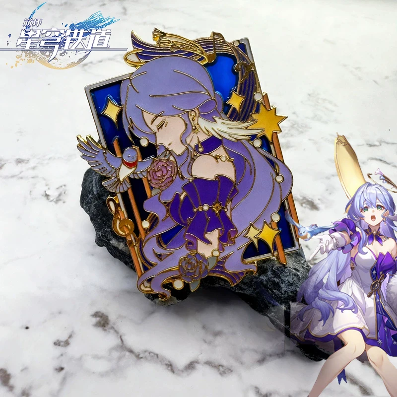 

Game Honkai Star Rail Robin Cosplay Badge Purple Metal Brooch Backpack Accessories Clothes Corsage Pins Jewelry Christmas Decor