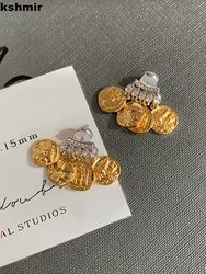 Geometric Retro Pendant Female Earring Portrait Coin Zircon Light luxury Earring Jewelry accessories