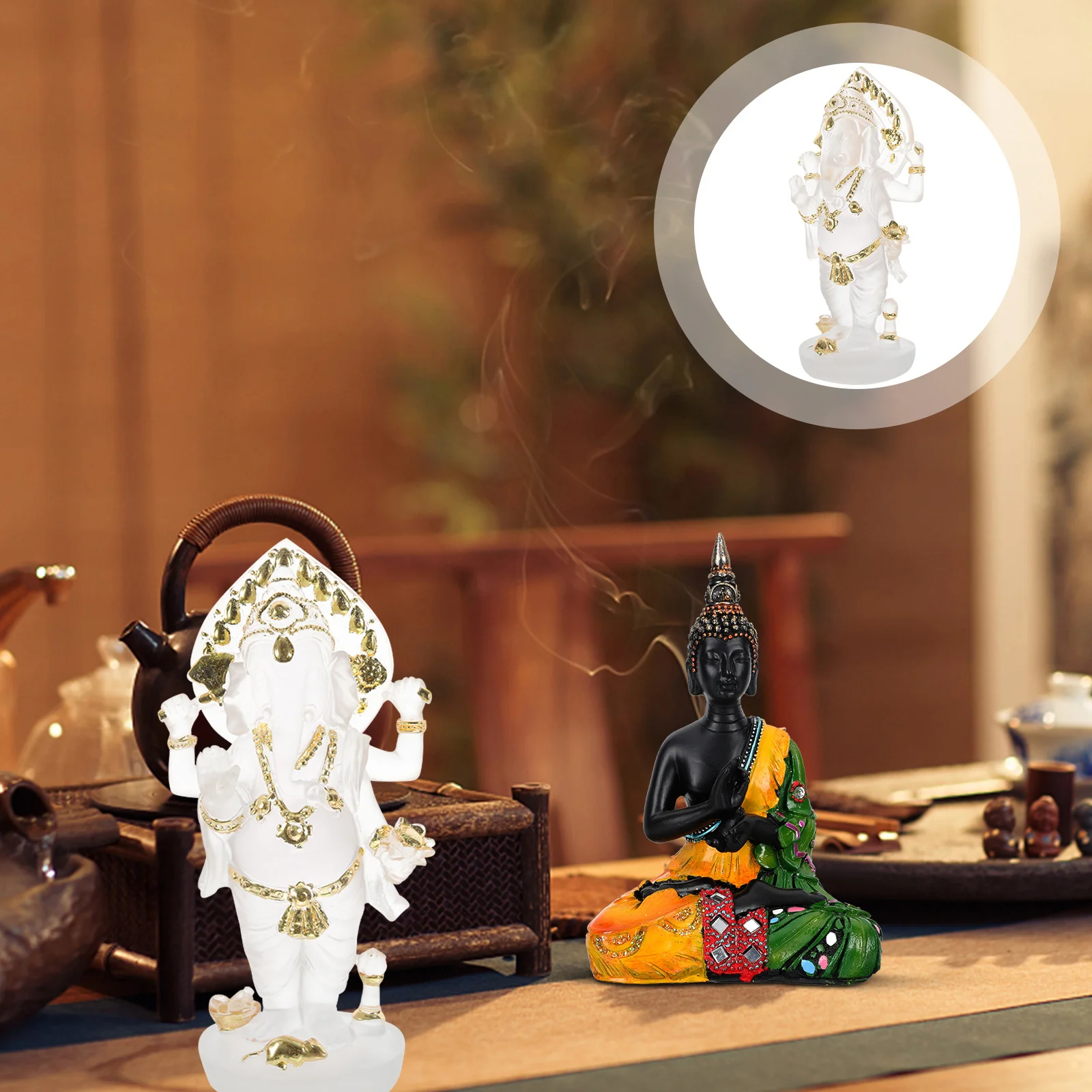 

Ganesha Resin Sculpture Luck God Statue Thailand Craft Desktop Decoration Home Ornament Ganesha Figurine Elephant Sculpture