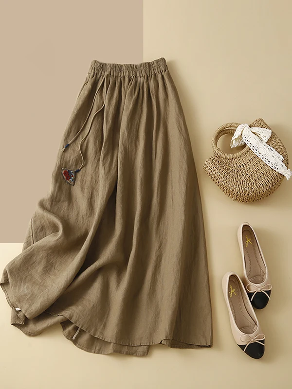 

Loose Cotton Linen A-Line Skirt High Waist Midi Skirt Belly Cover Vintage Sle Women's Summer Faion plus Size Skirt